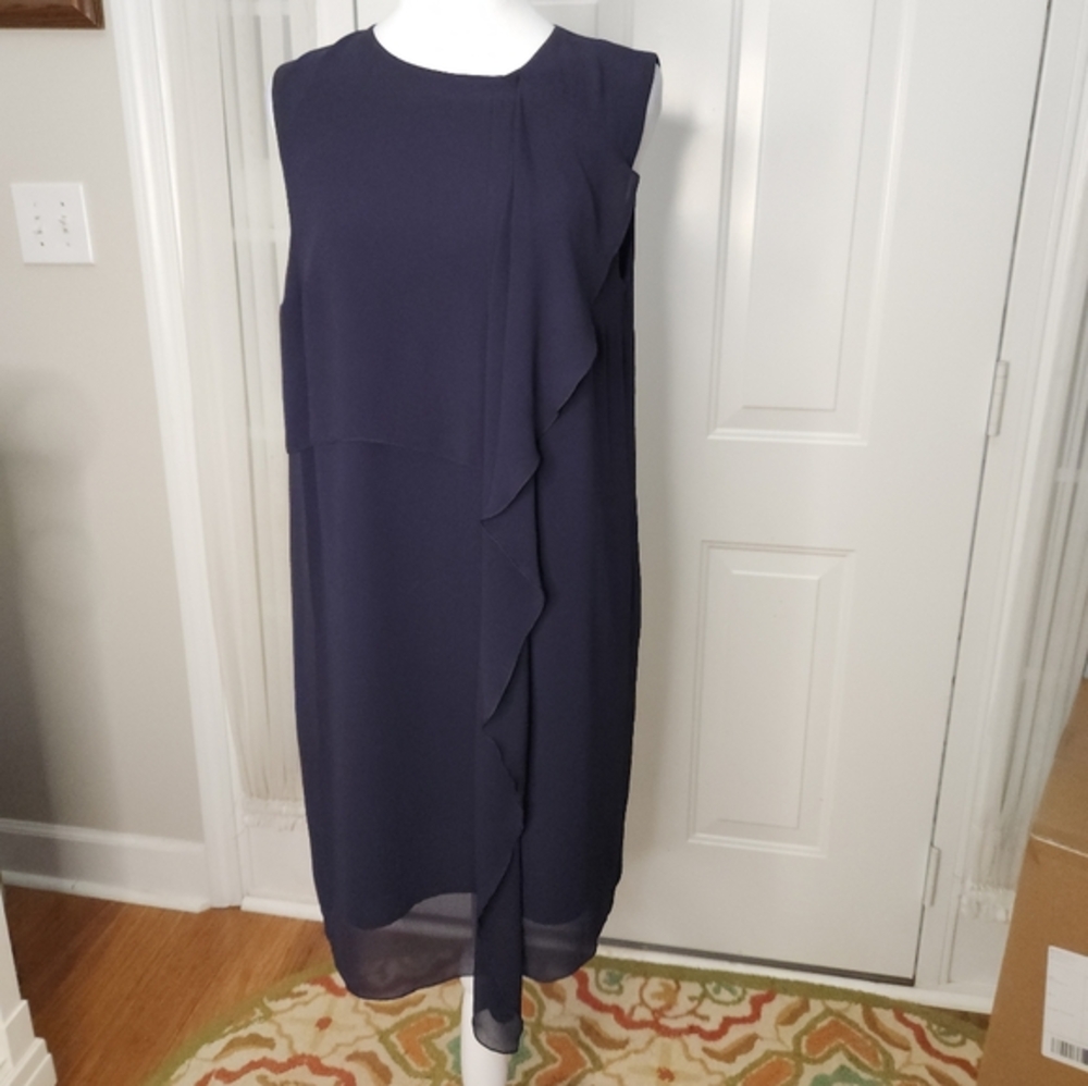 French Connection Navy Ruffle Front Sleeveless Dress Size 8